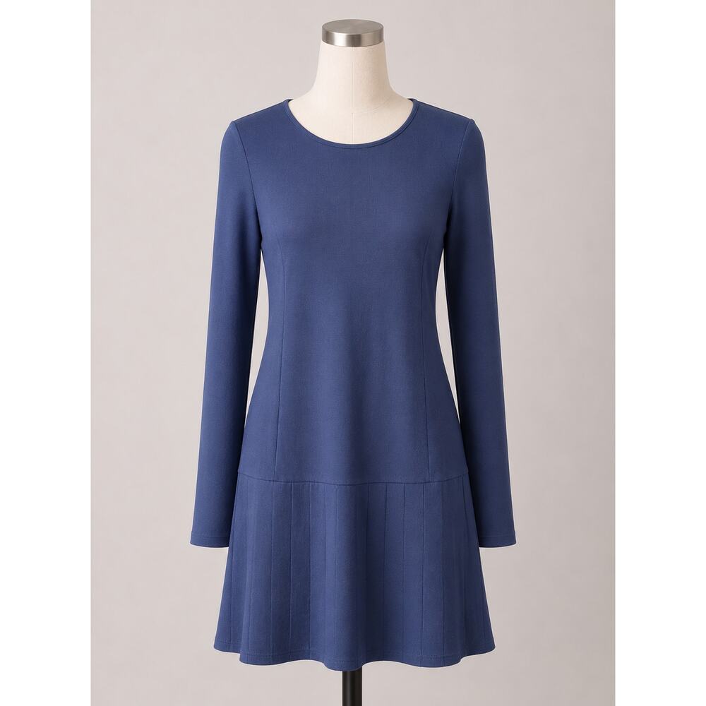 Theory Blue Long Sleeve Dress Cozy Quilted Skirt Zipper Large